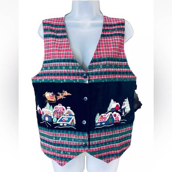 Casey & Max Jackets & Blazers - Vintage Casey & Max Black Velvet Tartan Embroidered Christmas Party Vest Size M